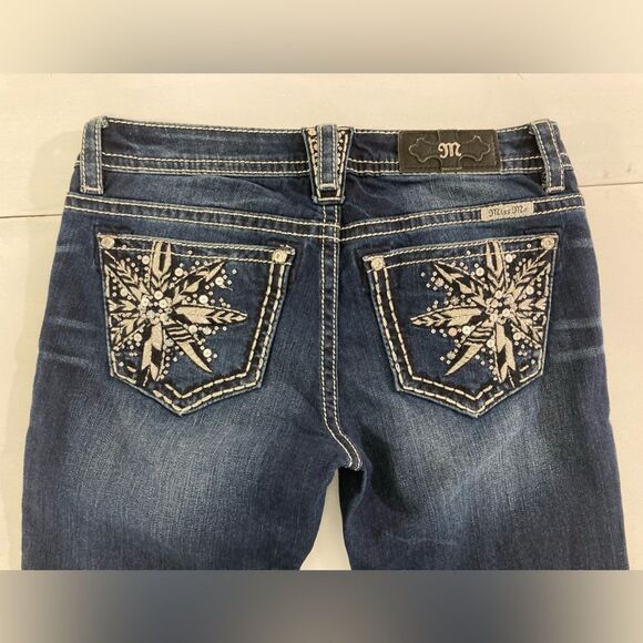 Miss Me Jeans Women’s 28 Blue Denim Signature Straight Rhinestone Embroidered - Picture 6 of 14